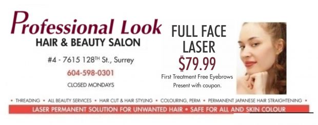 Full Face Laser Hair Removal at Professional Look Hair & Beauty Salon -  Health & Beauty Salons Coupons - Surrey BC 